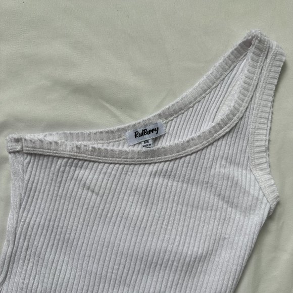 white asymmetric ribbed mini dress - Picture 2 of 3